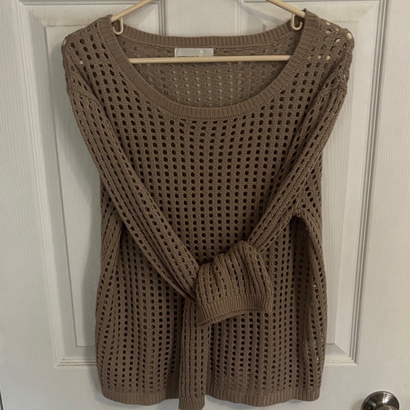 Zenana Outfitters Sweaters - Zenana Outfitters Open-Knit Scoop Neck Sweater in Taupe